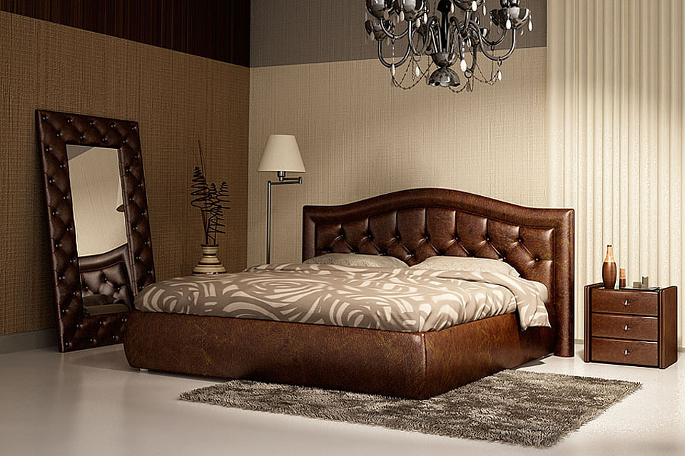 Кровать Фиджи Люкс в коричневой коже