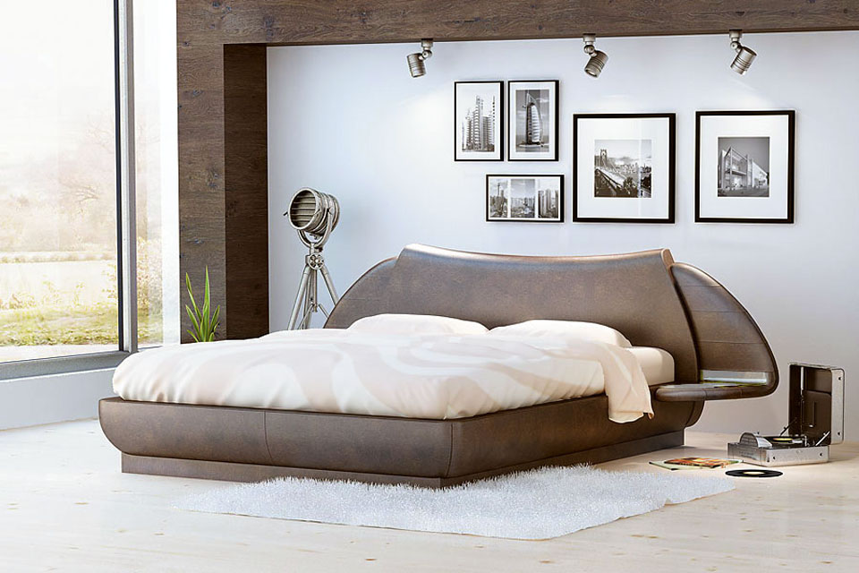 Кровать Гоби в коричневой коже